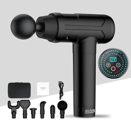 Massage Gun, Muscle Massage Gun Deep Tissue, Percussion Massage Gun with 6 Replacement Heads, Super Quiet Portable Electric Back Massager for Athletes, Treatment, Relax (Black)