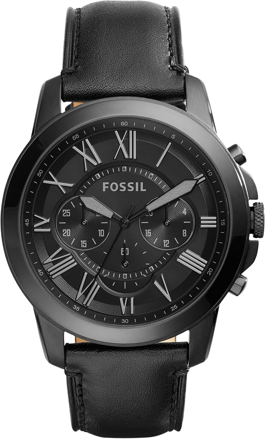 Fossil Men's Grant Quartz Stainless Steel and Leather Chronograph Watch, Color: Black (Model: FS5132)