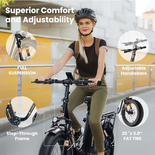 CycFree Electric Bike for Adults, 1000W Peak Motor, 48V 15.6Ah Removable Battery, 20" Fat Tire Step-Thru E21109