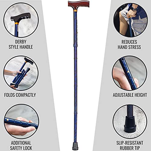 DMI Designer Folding Cane, Adjustable Wood Handle Walking Cane for Men and Women E809847
