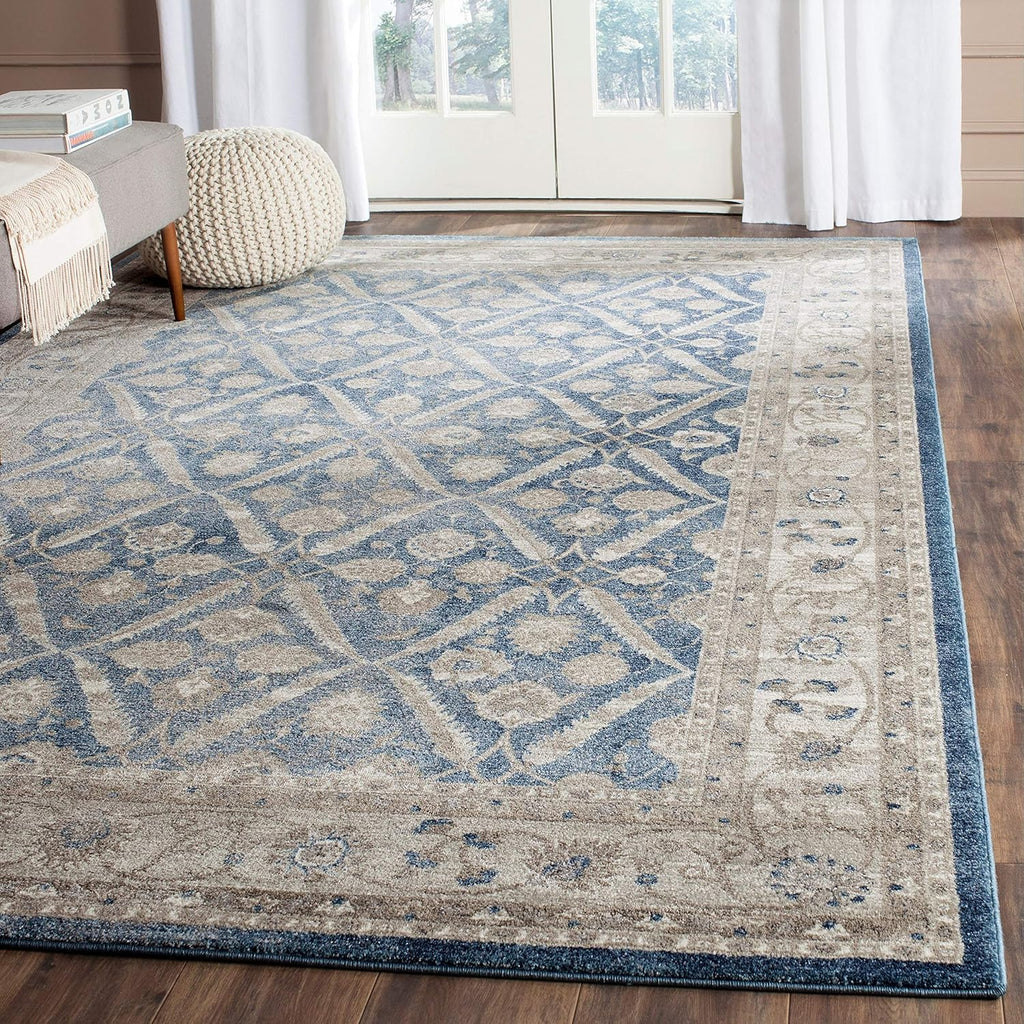SAFAVIEH Sofia Collection Area Rug - 9' x 12', Blue & Beige, Vintage Oriental Distressed Design, Non-Shedding & Easy Care, Ideal for High Traffic Areas in Living Room, Bedroom (SOF378C)