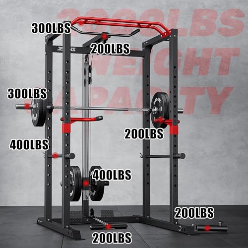 Power Cage 2000LBS Power Rack with LAT Pulldown and Adjustable Pulley System for Home Gym H863717