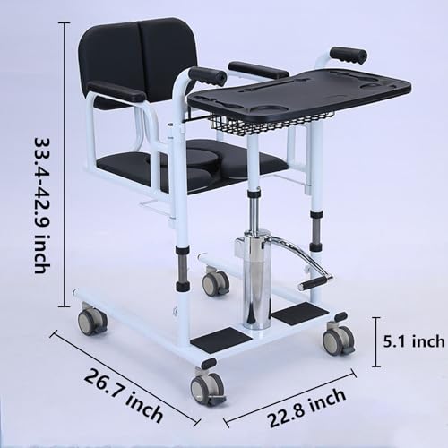 Hydraulic Patient Lift Transfer Chair with 180° Split Seat, Toilet and Tray Table, 440Lbs Capacity F75608