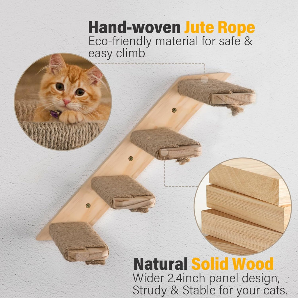 2 Pack Cat Wall Shelves with Sisal Rope, Wall Mounted Cat Stairs R687