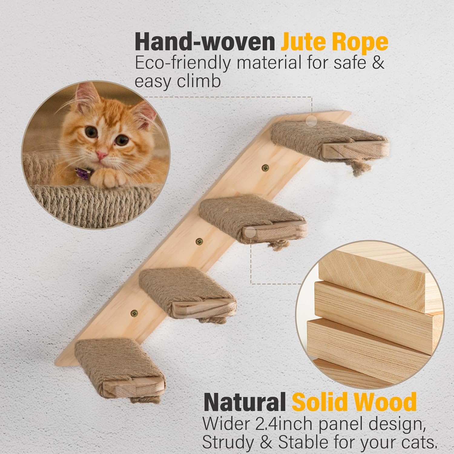 2 Pack Cat Wall Shelves with Sisal Rope, Wall Mounted Cat Stairs R687