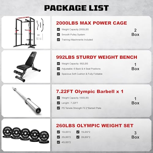 Power Cage 2000LBS Power Rack with LAT Pulldown and Adjustable Pulley System for Home Gym H863717