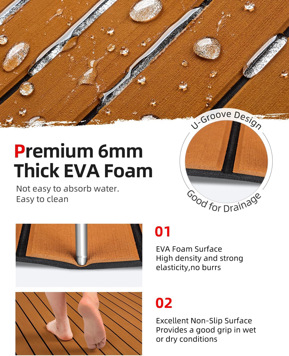 Abahub EVA Foam Boat Decking Self-Adhesive Faux Teak Marine Flooring Sheet L28939