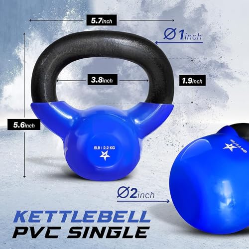 Yes4All 5-100 LB Vinyl Coated Cast Iron Kettlebells M964803