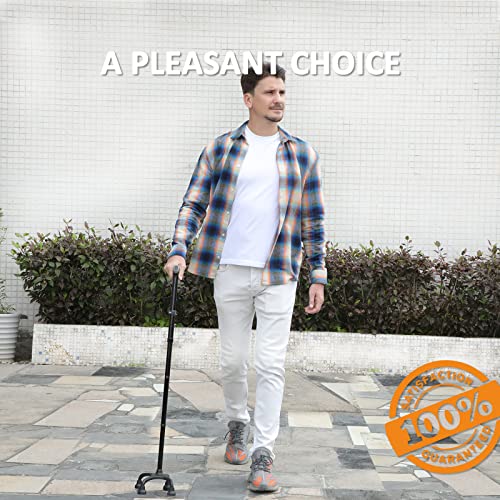 REHAND Quad Cane, Foldable Walking Cane with 4-Pronged Base, Adjustable Lightweight Y5650