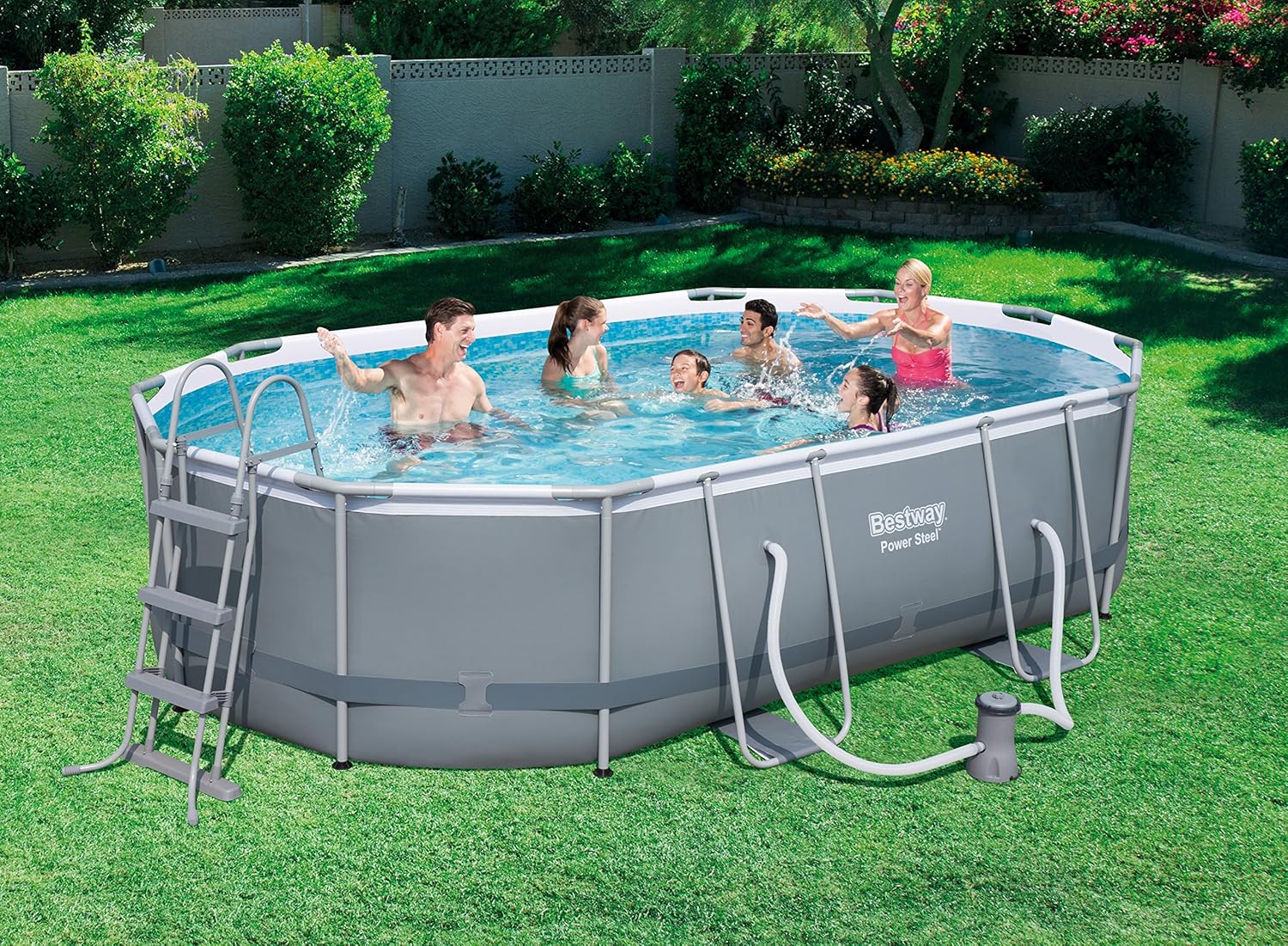 Bestway Power Steel Oval Frame Swimming Pool Set Dark Grey with Filter Pump G979