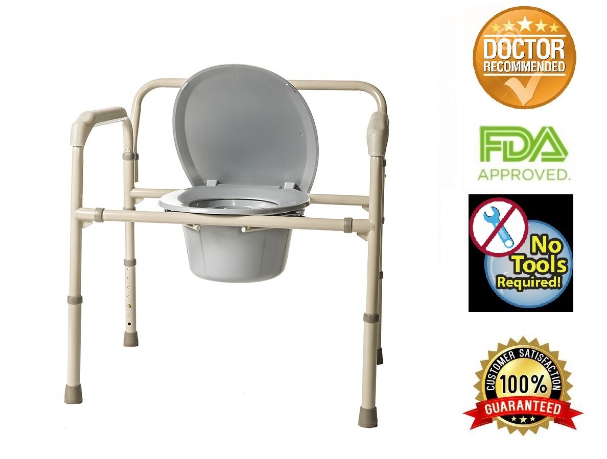 HEALTHLINE Heavy Duty Commode Bariatric, Medical Bedside Folding Bariatric Commode Chair Toilet for Elderly Seniors Disabled, Wide, 650 lbs, Gray