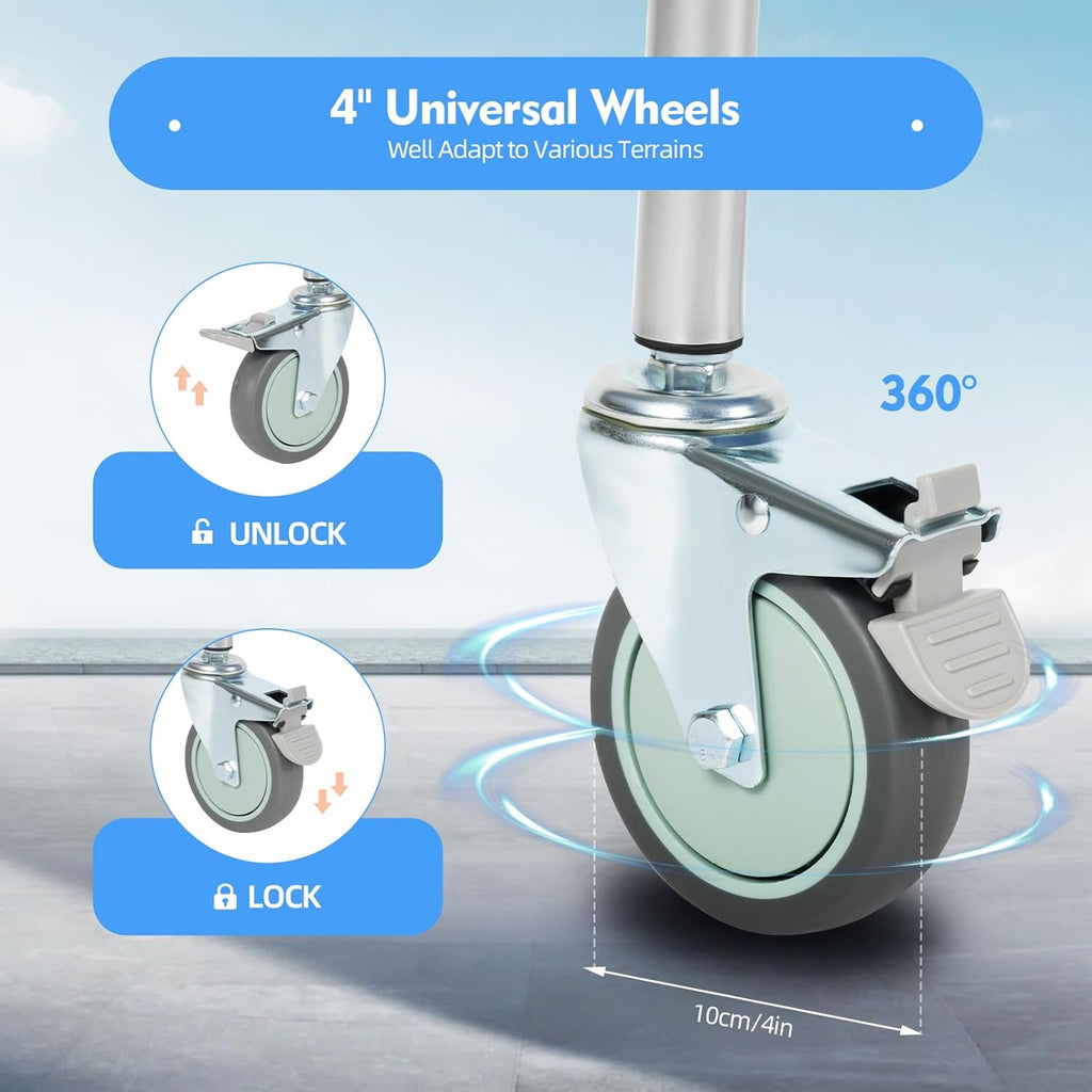 Shower Commode Wheelchair with 4 Universal Wheels, Foldable Pedal, 330Lbs Capacity N2946