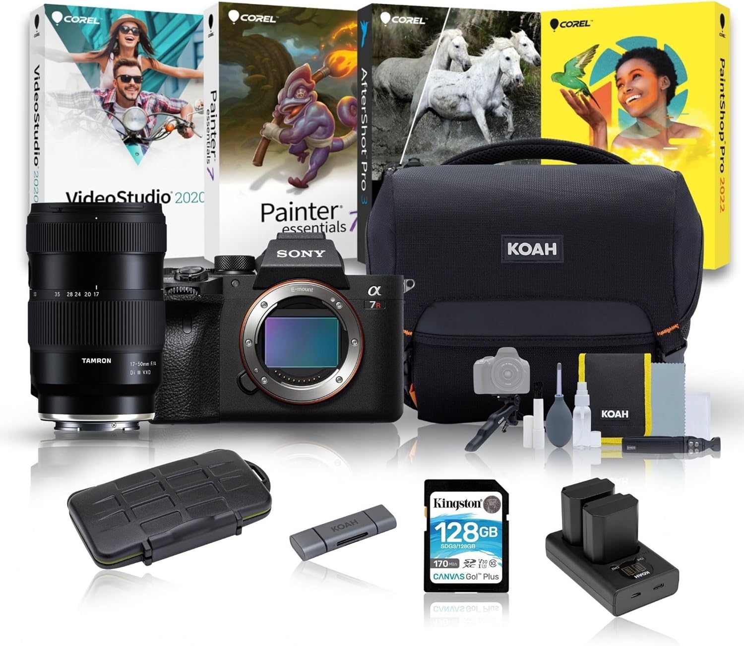Sony Alpha a7R IV A Full-Frame Interchangeable Mirrorless Digital Camera Body (Black) - High-Performance 4K Video with 17-50mm F/4 Di III, Editing Software, 128GB SD Card, and Accessories (7 Items)