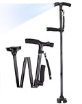 SUEH Design Folding Walking Cane with LED Light for Men and Women, Adjustable Collapsible Elderly Walking Stick with Side Handle, Black