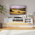 Aoxun Floating Fireplace TV Stand,70" TV Cabinet,Wall Mounted Entertainment Center with 36" Electric Fireplace,Modern LED Lights Media Console for TVs Up to 80" (Black TV Stand-White Fireplace)
