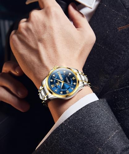 OLEVS Men's Quartz Diamond Dress Gold Watch Stainless Steel Waterproof X7518