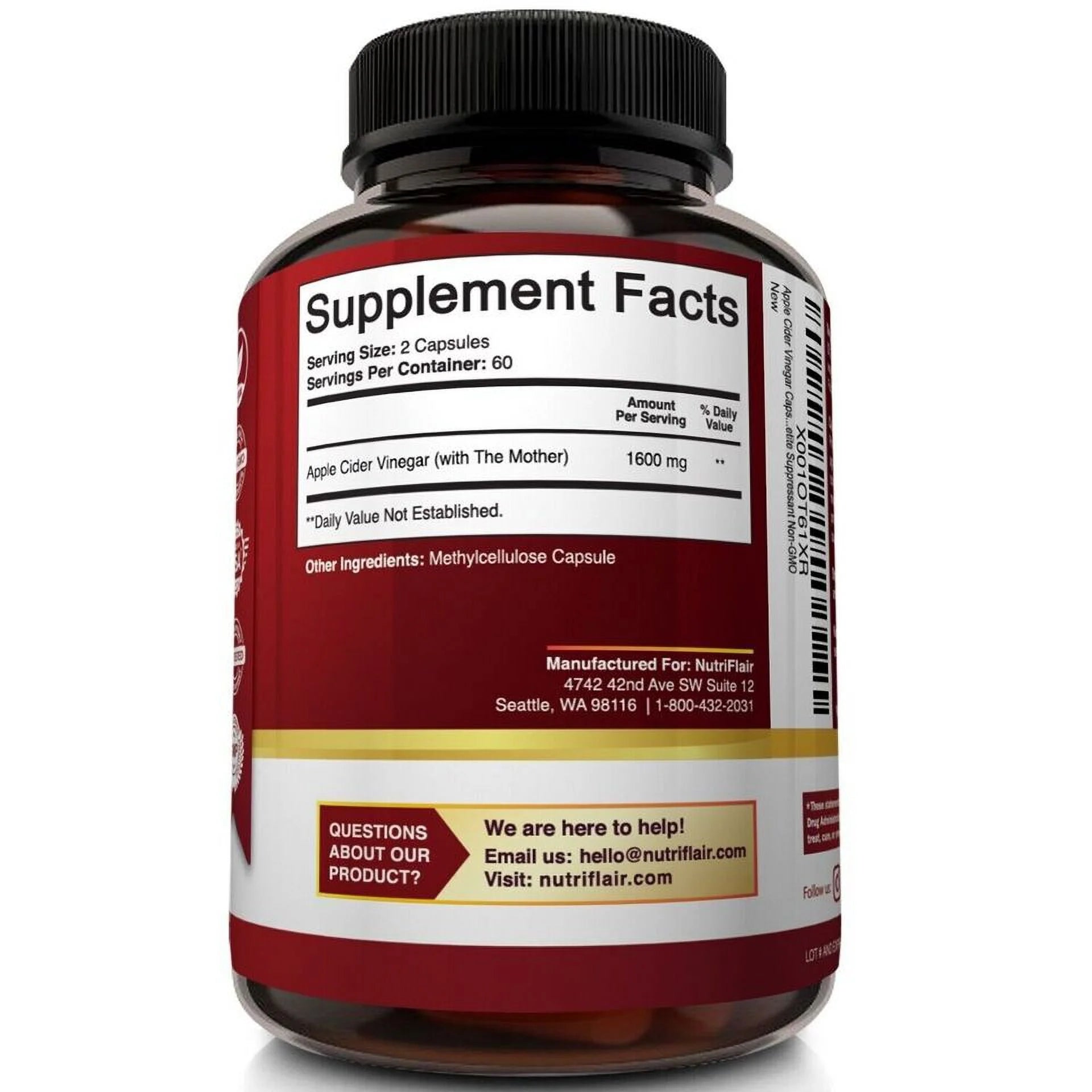 Apple Cider Vinegar Capsules 1600mg, 120 Count P7285