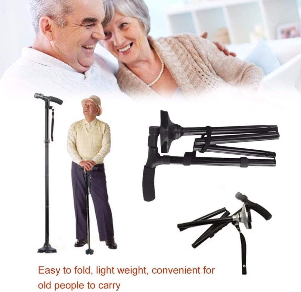 Folding Cane with LED Light, Adjustable Walking Stick with T Handle Q76494