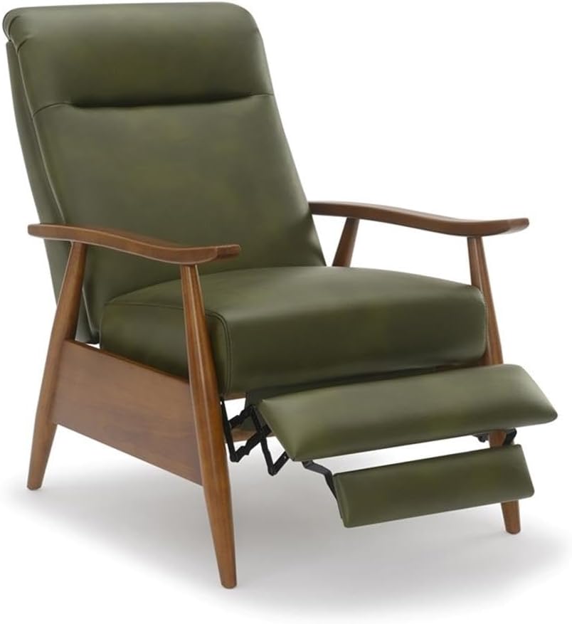 Solaris Fern Green Faux Leather Wood Arm Push Back Recliner I637324