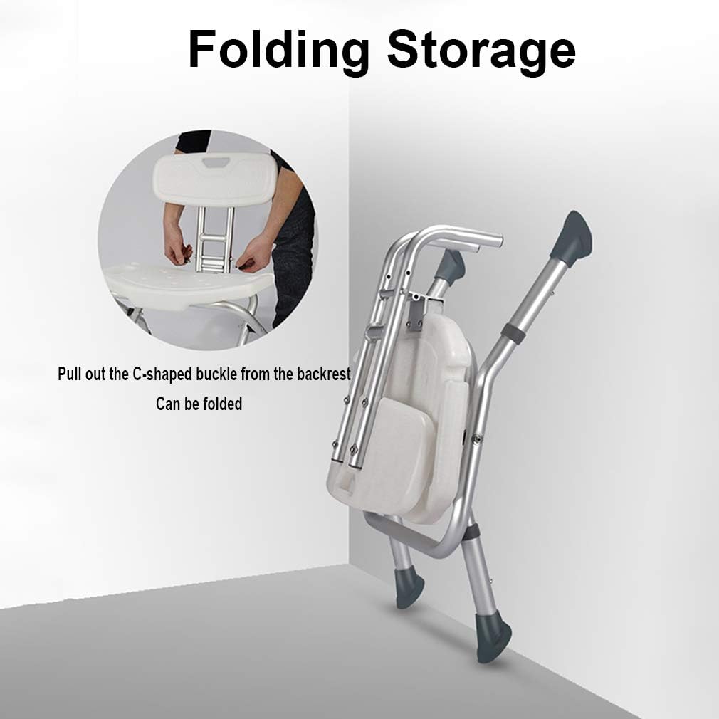 Folding Bath Stool with Back, Adjustable Shower Bench for Elderly, Anti-Slip Rubber Feet M3563