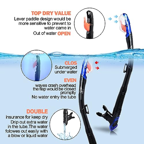 Snorkel Mask Fin Set with Dry Top Snorkel and Travel Bag for Adults D12217