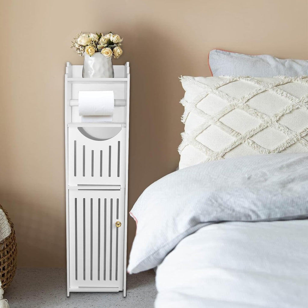 Small Bathroom Storage Cabinet with Toilet Paper Holder, White R36859