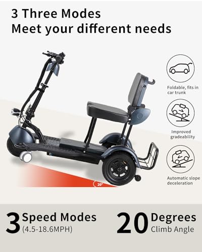 Folding Mobility Scooter Lightweight Portable 3 Wheel for Seniors Adults, Black P7351