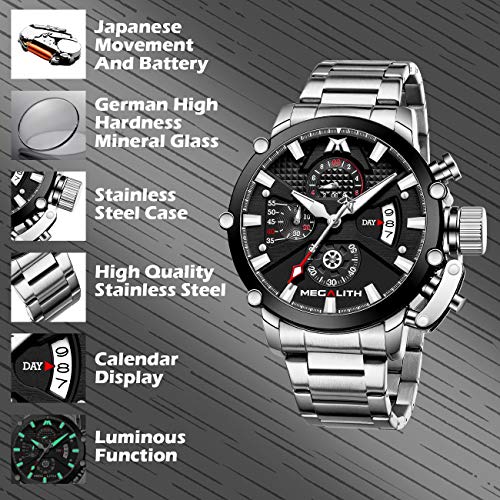 MEGALITH Men's 45mm Stainless Steel Chronograph Watch R758