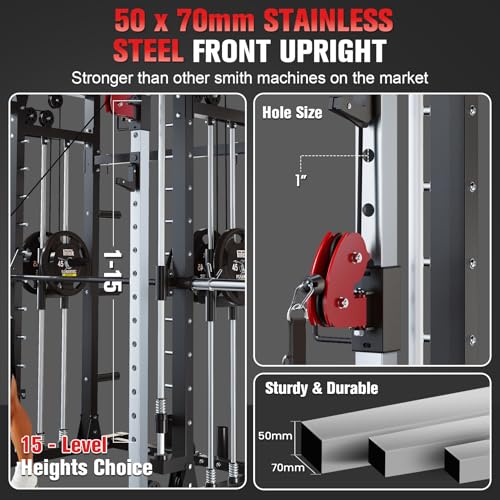 Smith Machine Squat Rack with Lat Pulldown & Cable Crossover R207