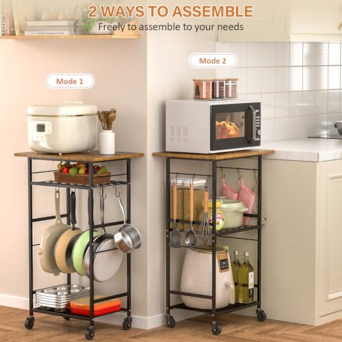 Rolling Kitchen Microwave Cart with Adjustable Shelf, 3 Tier Storage Rack on Wheels K20617