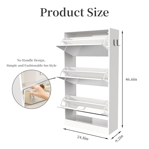 Mirror Shoe Storage Cabinet for Entryway, 3-Tier Narrow Organizer, White A897