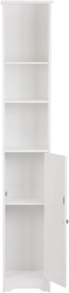 White Tall Bathroom Storage Cabinet, Slim Corner Floor Cabinet with Doors W671484