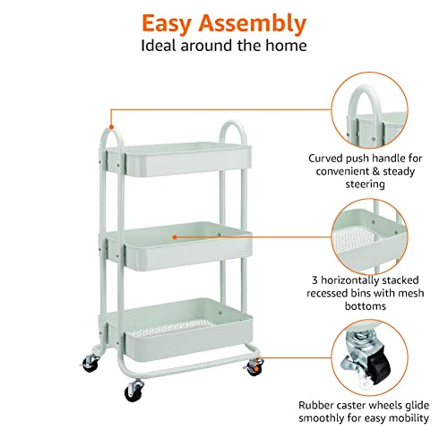 Amazon Basics 3-Tier Rolling Utility Cart with Lockable Wheels, White I730073