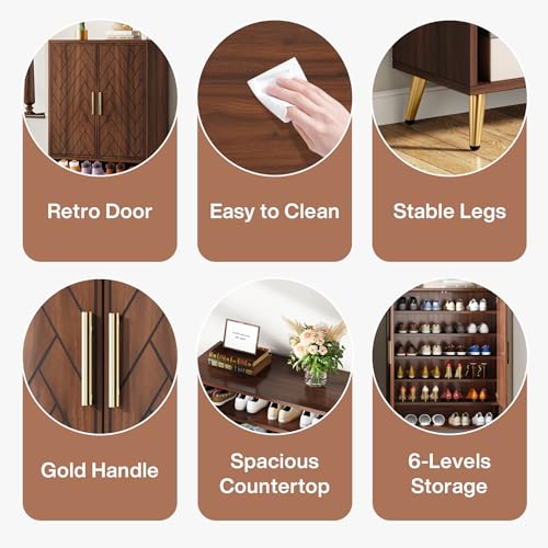 Tribesigns Walnut Shoe Cabinet with Doors, 6-Tier for Entryway Y122