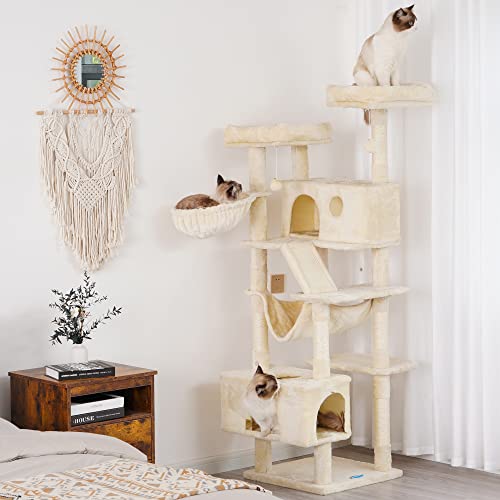 Hey-brother Cat Tree XL Cozy Cat Tower with Hammock, Scratching Posts, Light Gray O2195