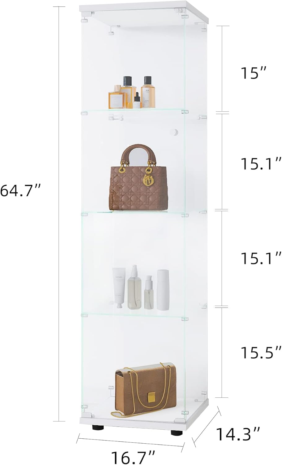 4-Shelf Glass Display Cabinet with Lock, White A99708