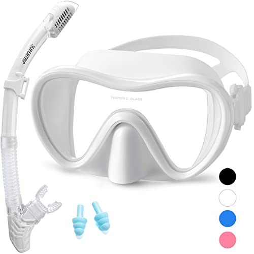 Supertrip 2024 Snorkeling Gear for Adults, Anti-Fog Snorkel Set, Tempered Glass Snorkel Mask Adult, Anti-Leak Snorkel Snorkeling Gear, Scuba Diving Mask and Snorkel for Women Men Youth