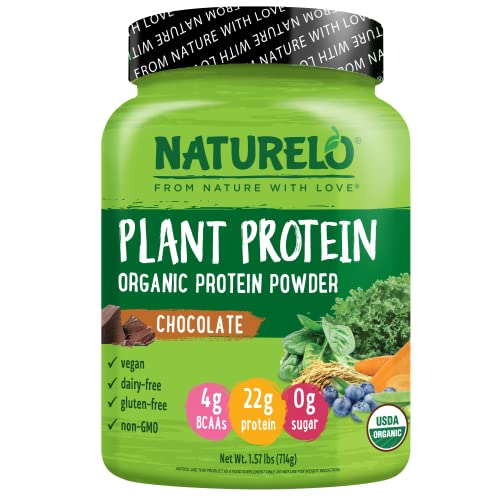 NATURELO Plant Protein Powder, Vanilla, 22g Protein - Non-GMO, Vegan, No Gluten, Dairy, or Soy - No Artificial Flavors, Synthetic Coloring, Preservatives, or Additives - 20 Servings