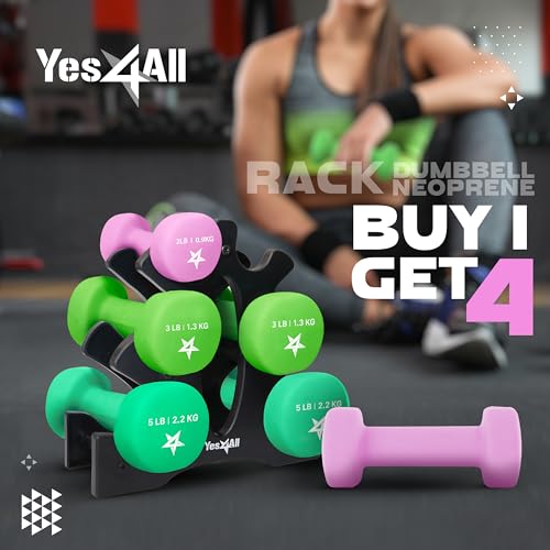Yes4All Neoprene Coated Dumbbell Hand Weight Sets with Rack U179
