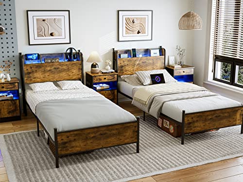 Queen Bed Frame with LED Lights and Charging Station, Black F650