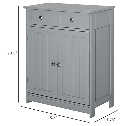 kleankin Bathroom Floor Cabinet, Wooden, 2 Doors, 2 Drawers, Grey V92019