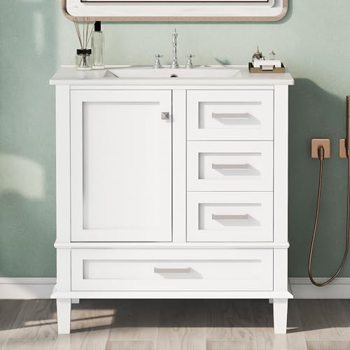Harper & Bright Designs 30" Bathroom Vanity with Sink, Solid Wood, Green B603