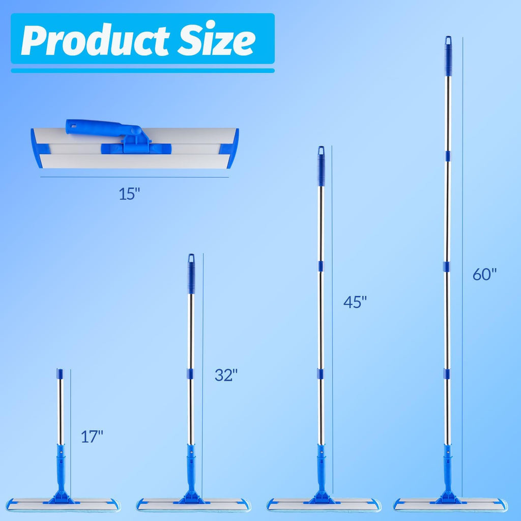 Microfiber Flat Mop with Long Handle, 4 Reusable Pads for Hardwood and Tile Floors U891