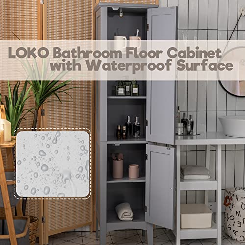 LOKO Tall Bathroom Floor Cabinet, Narrow Storage Cabinet with Doors, Espresso B17311