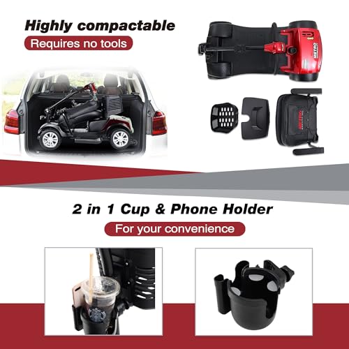 Outdoor Compact Foldable Mobility Scooter for Seniors with Basket, Red Q64050
