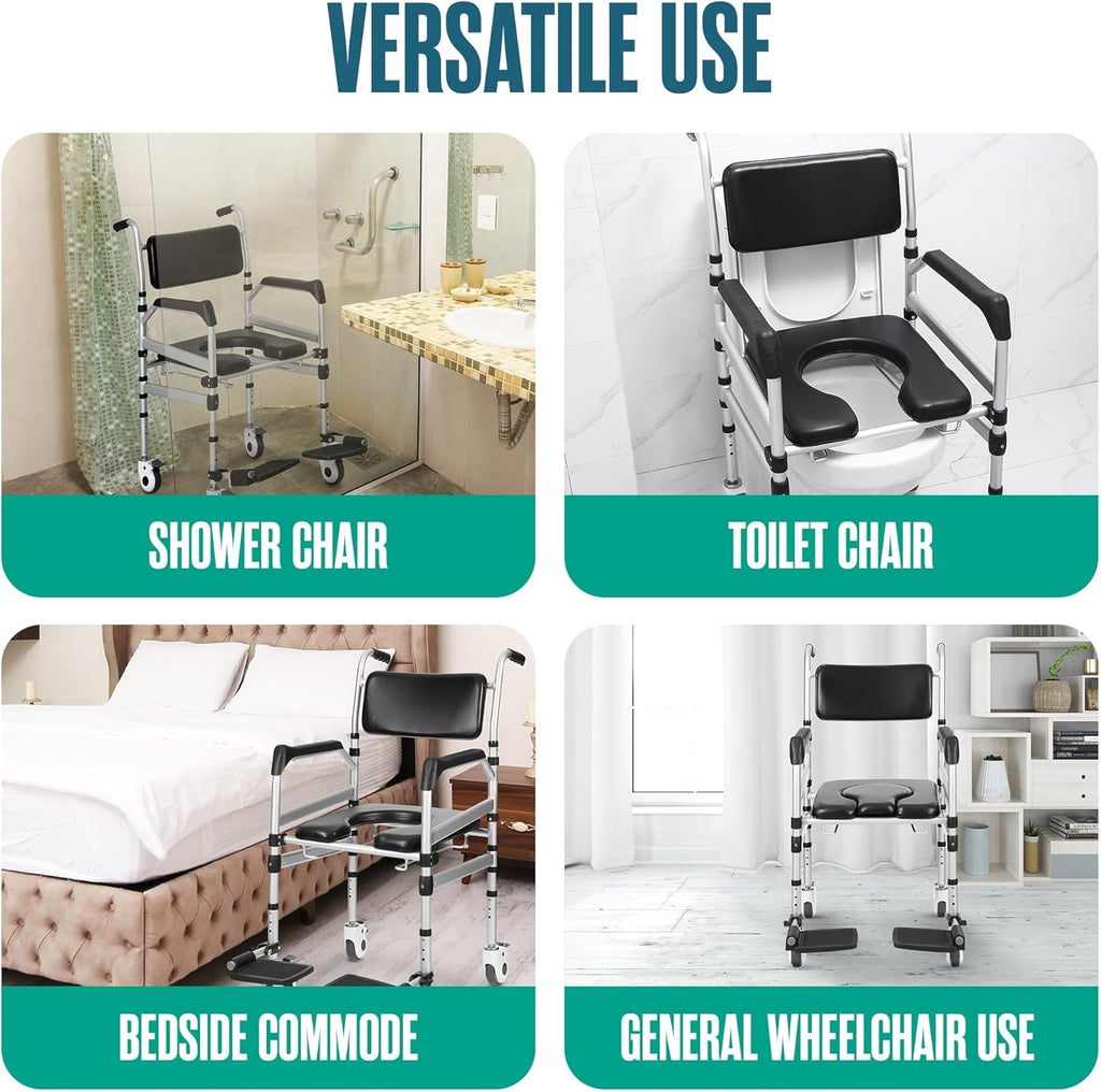 Houseables Shower Chair with Wheels, Height Adjustable Z902904