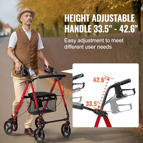 VEVOR Folding Rollator Walker for Seniors, Lightweight Aluminum, 8" All Terrain Wheels, Blue + Black N2534