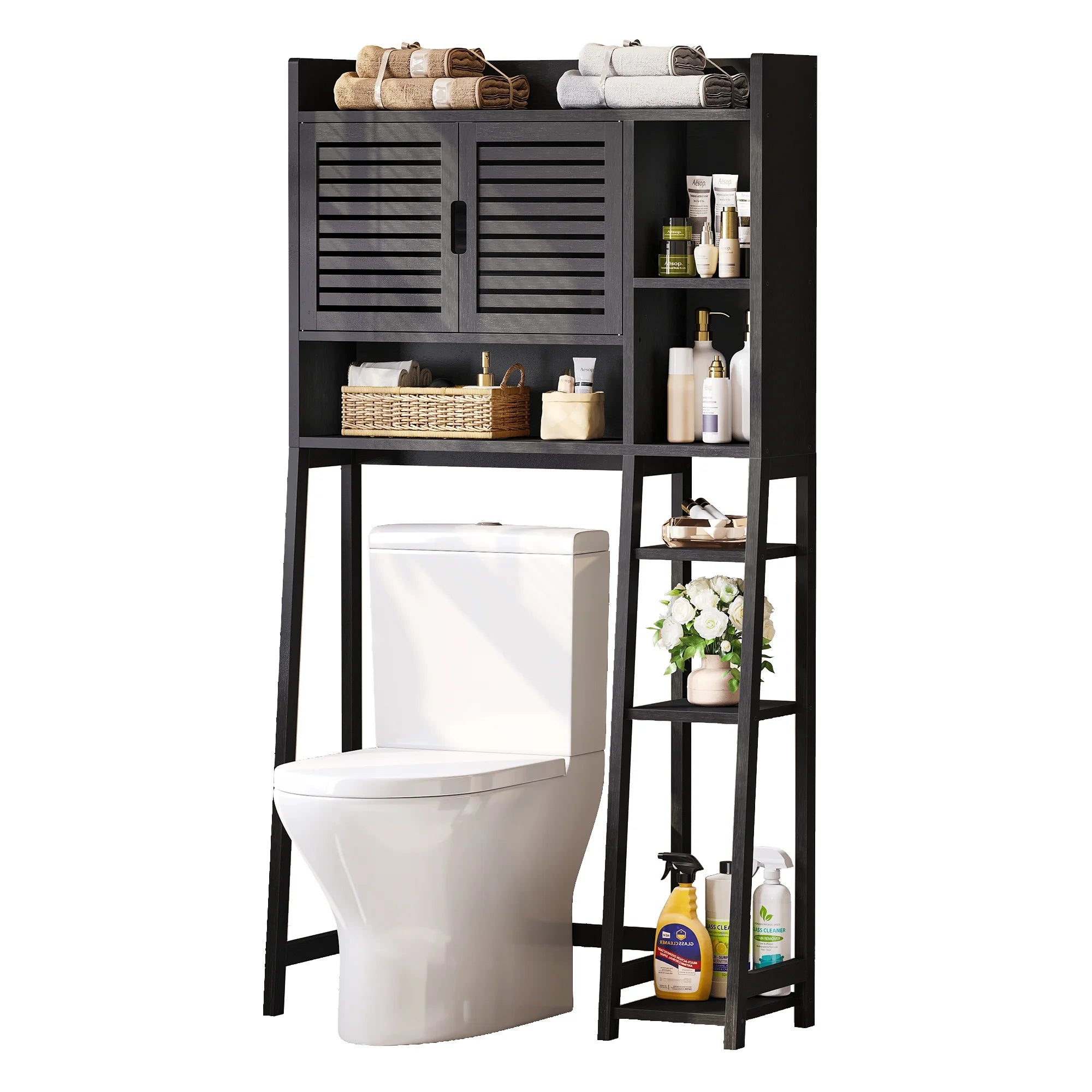 DWVO Over The Toilet Storage Cabinet with Adjustable Shelf, Black Z336