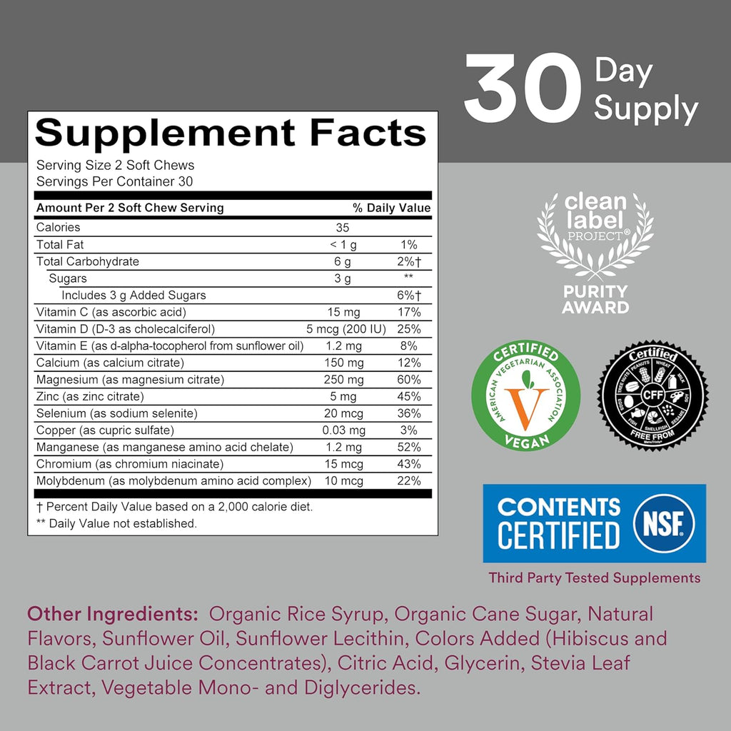 SmartyPants Kids Mineral Chews Magnesium Citrate & Calcium Supplement, 60 Count C266