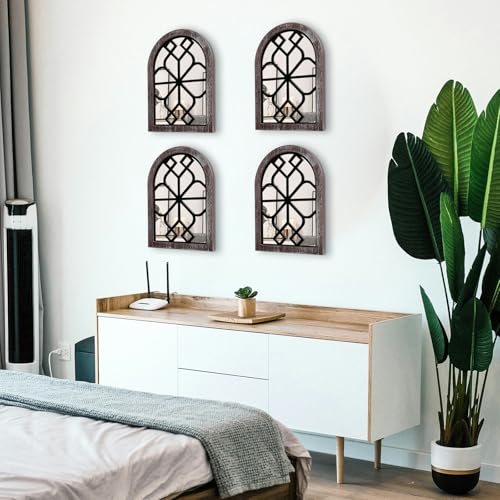 ZEXUIRU 4-Pack Arched Wood Frame Wall Mirror Set, Farmhouse White N9409